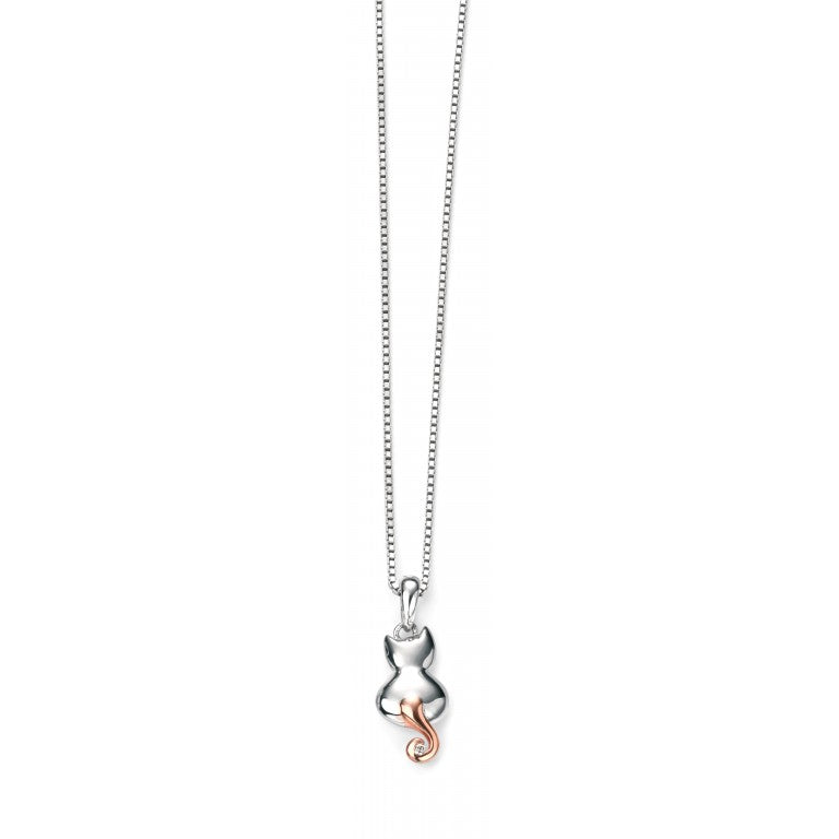 D For Diamond Silver, rose gold plated detail And Diamond Cat Pendant