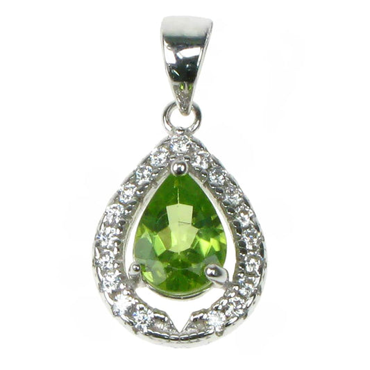 Silver, Peridot and Cubic Zirconia teardrop pendant