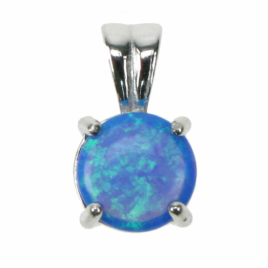Silver and Blue Opalique round 4 claw pendant