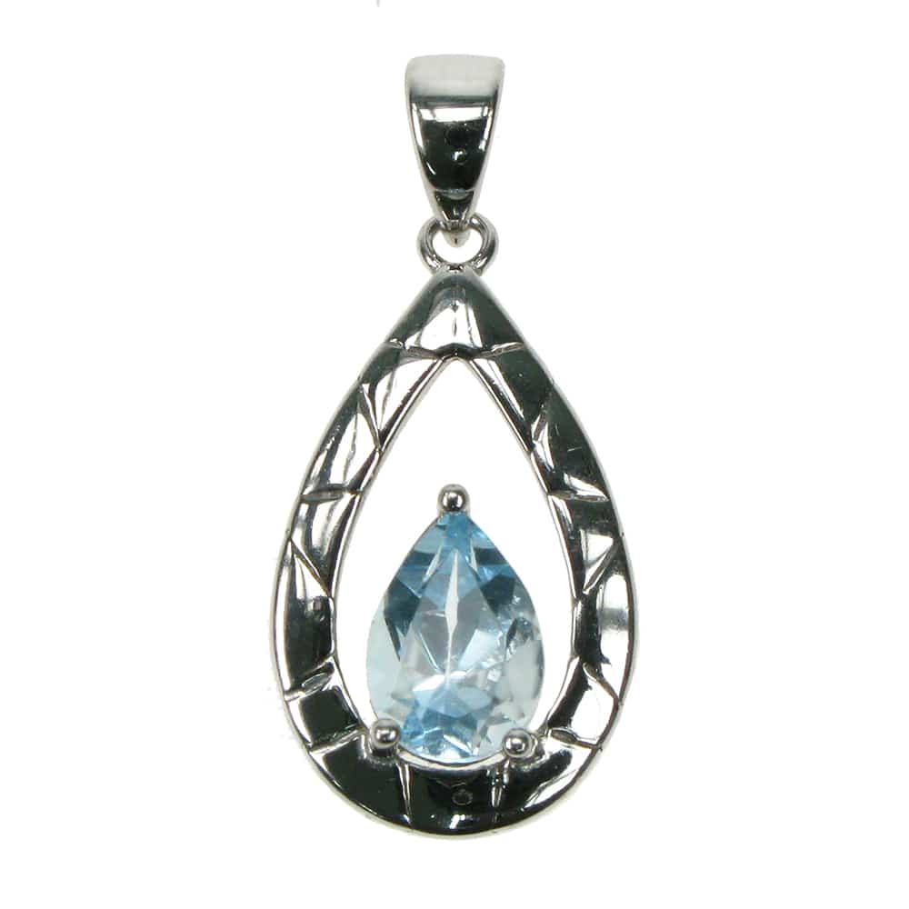 silver and Blue Topaz open teardrop pendant