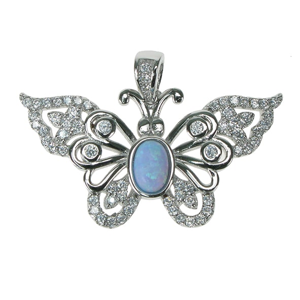 Silver, Opalique and Cubic Zirconia butterfly pendant