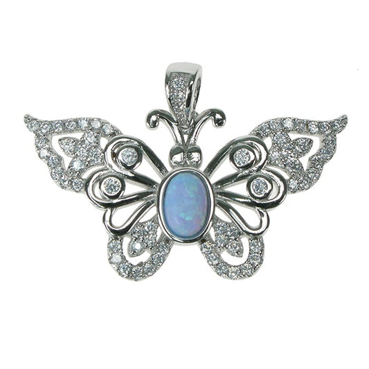 Silver, Opalique and Cubic Zirconia butterfly pendant
