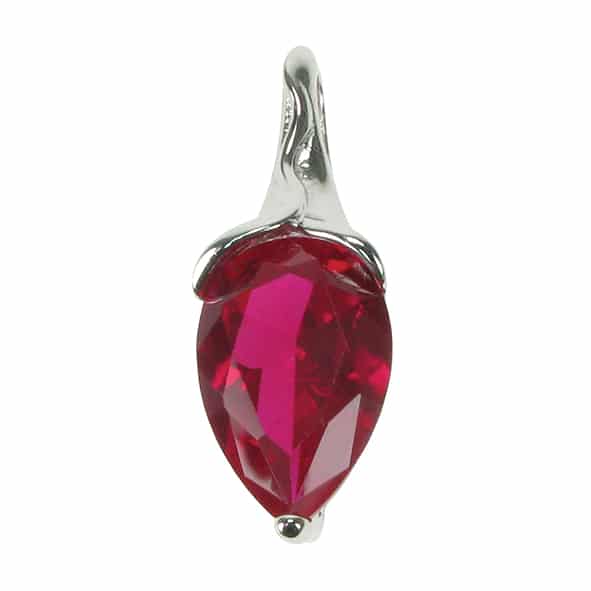 silver and Created Ruby  teardrop pendant