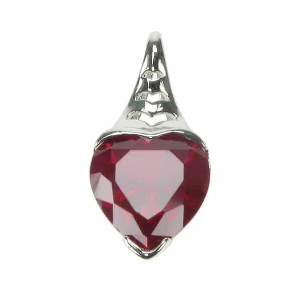 silver and Created Ruby heart pendant