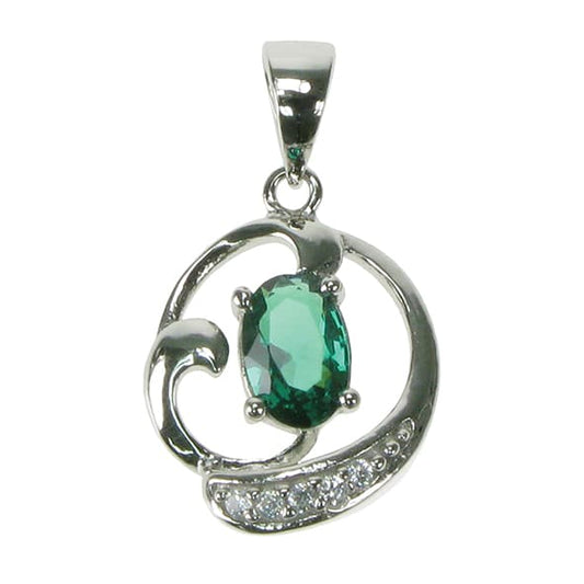 Silver and Created Emerald and Cubic Zirconia posh pendant