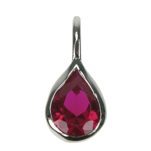 silver and Created Ruby teardrop pendant