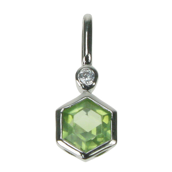 Silver Peridot and Cubic Zirconia hexagonal pendant