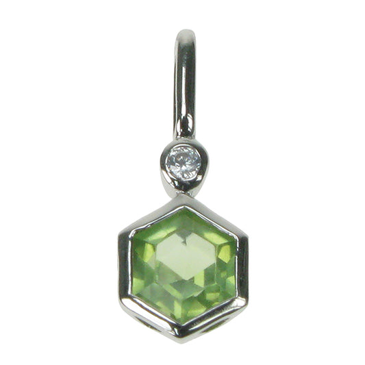 Silver Peridot and Cubic Zirconia hexagonal pendant
