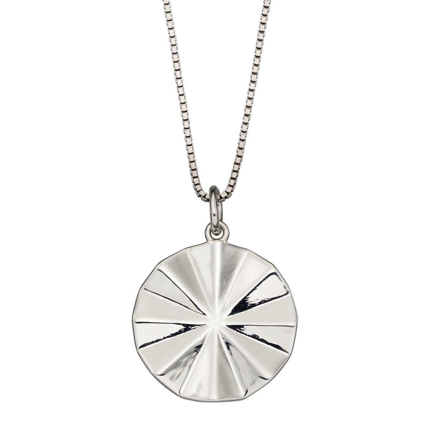 silver diamond cut bevelled circle pendant