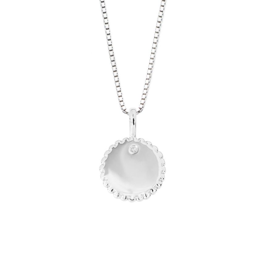 D For Diamond Silver And Diamond Round Tag Pendant