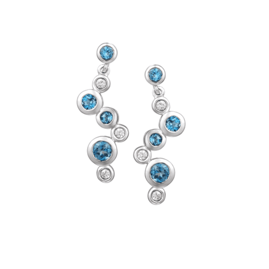 Silver, Blue Topaz And Cubic Zirconia bubble Drop Earrings