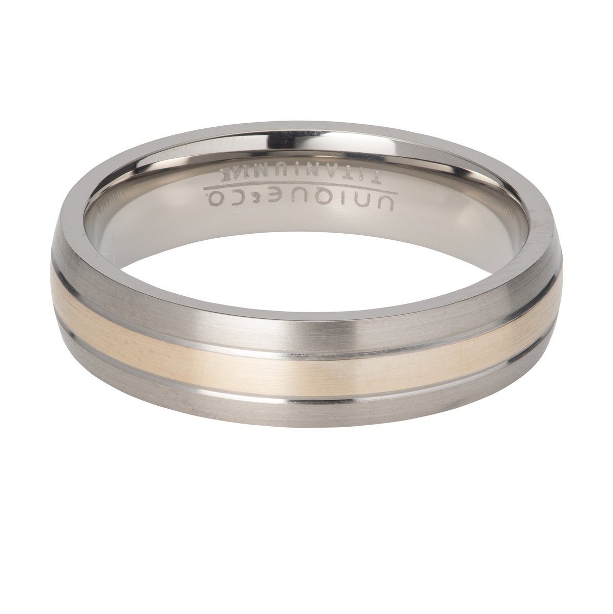 Gents 5mm titanium & yellow gold detail ring