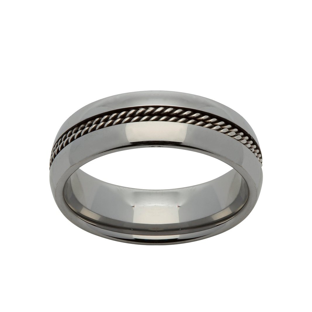 Gents 6mm Tungsten ring with wire detail – Martin Wilkinson Jewellers