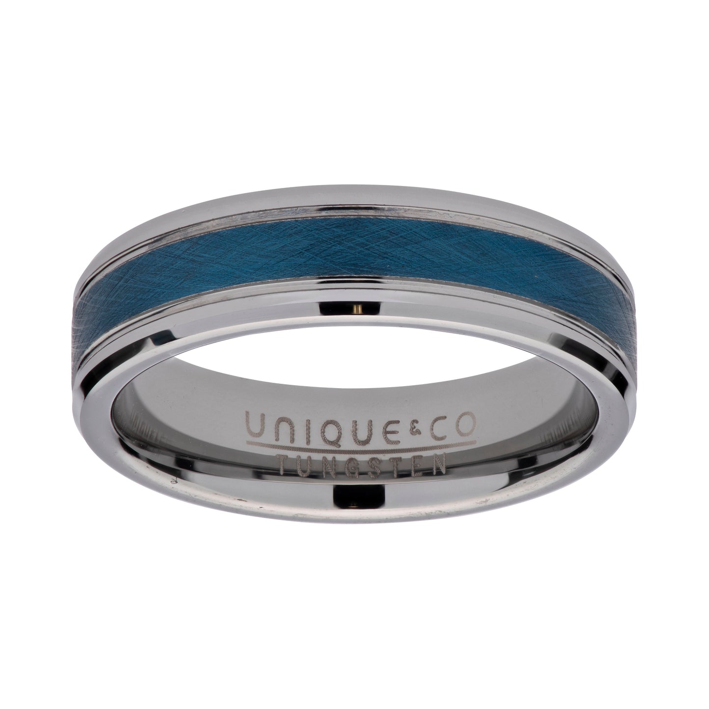 Gents tungsten ring with blue inlay