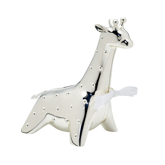 D For Diamond Silver Coloured Giraffe Money Box