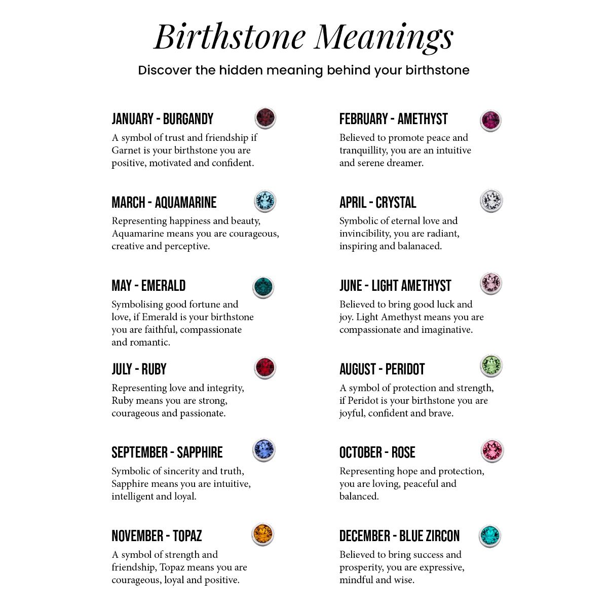 Silver and Crystal Birthstone Pendant -December