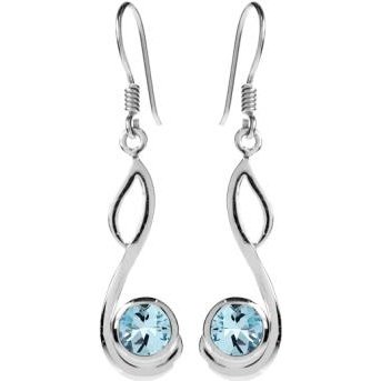 Silver and blue topaz open cut drop earrings