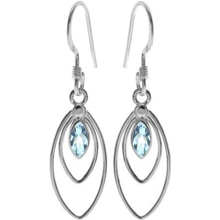 Silver and Blue Topaz faceted marquise drop earrings.
