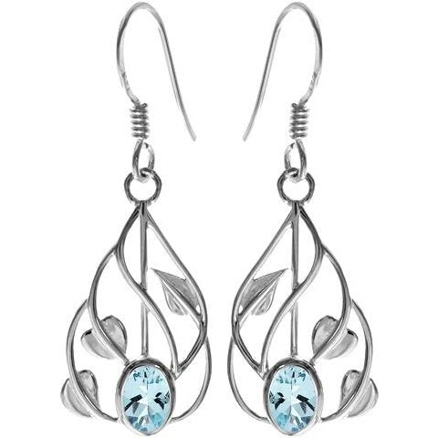 Silver and Blue Topaz Earrings with Vine Surround