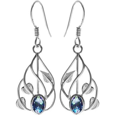Silver and mystic topaz vine drop earrings.