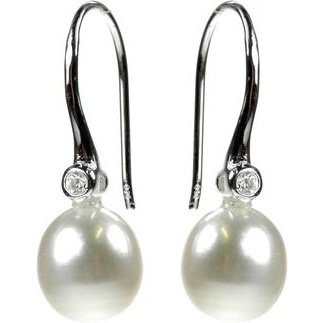 Silver and Freshwater Pearl and Cubic Zirconia Drop Earrings