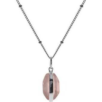 Silver and Rose Quartz hexagonal pendant.