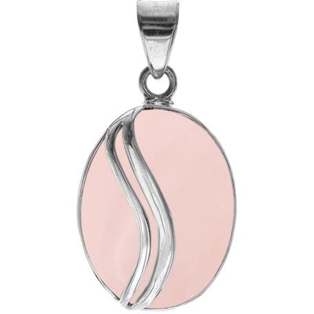 Silver and Rose Quartz oval pendant