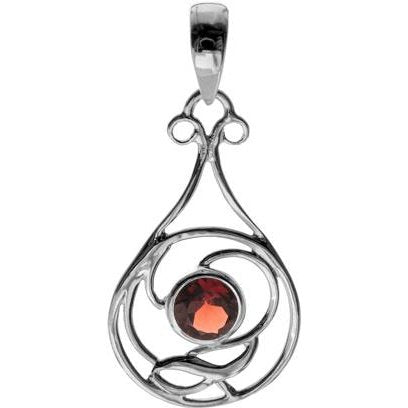 Silver and Garnet Art nouveau style teardrop pendant.