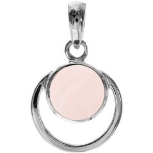 Silver and Rose Quartz round open pendant.