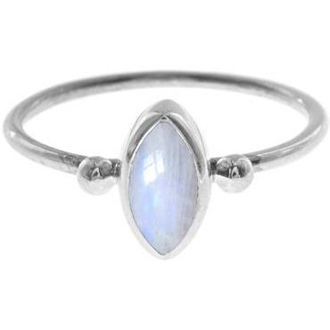Silver Rainbow Moonstone marquise ring with bead detail