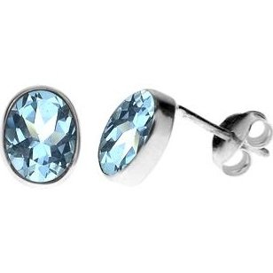 Silver and blue topaz facet oval stud earrings