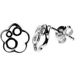 Silver Flower and Circles Stud Earrings