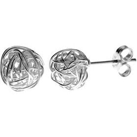Silver Sculpted Open Wire Ball Stud Earrings