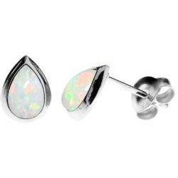 Silver & opalique teardrop stud earrings.