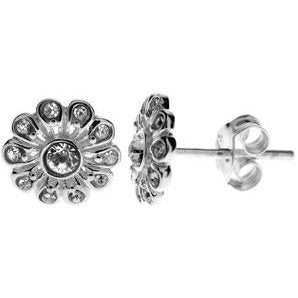 Silver & cubic zirconia flower stud earrings