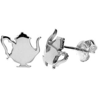 Silver Teapot Flat Stud Earrings