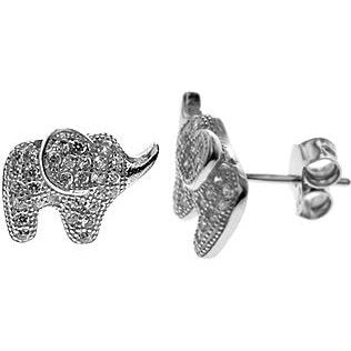Silver & cubic zirconia elephant stud earrings