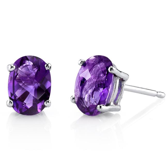 Silver And Amethyst Oval Stud Earrings