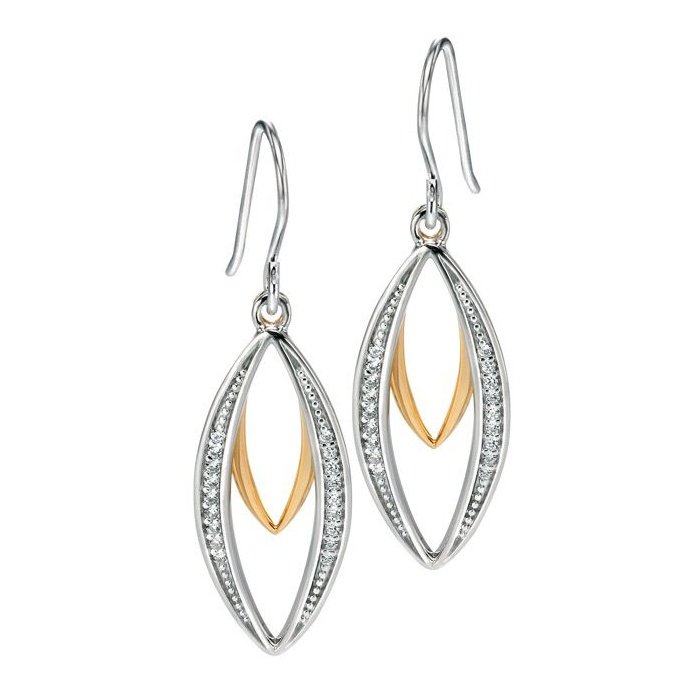 Fiorelli silver and gold plated detail with cubic zirconia open marquise drop earrings