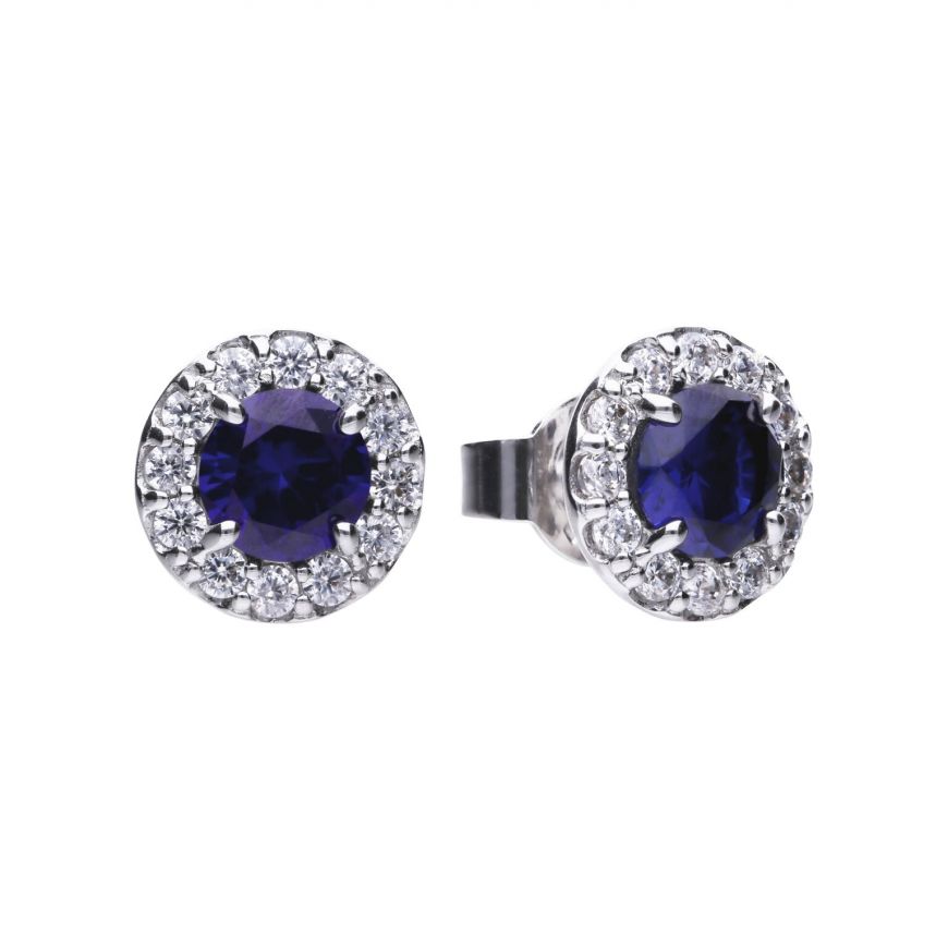 Diamonfire Silver, Blue Sapphire And Cubic Zirconia round Stud Earrings
