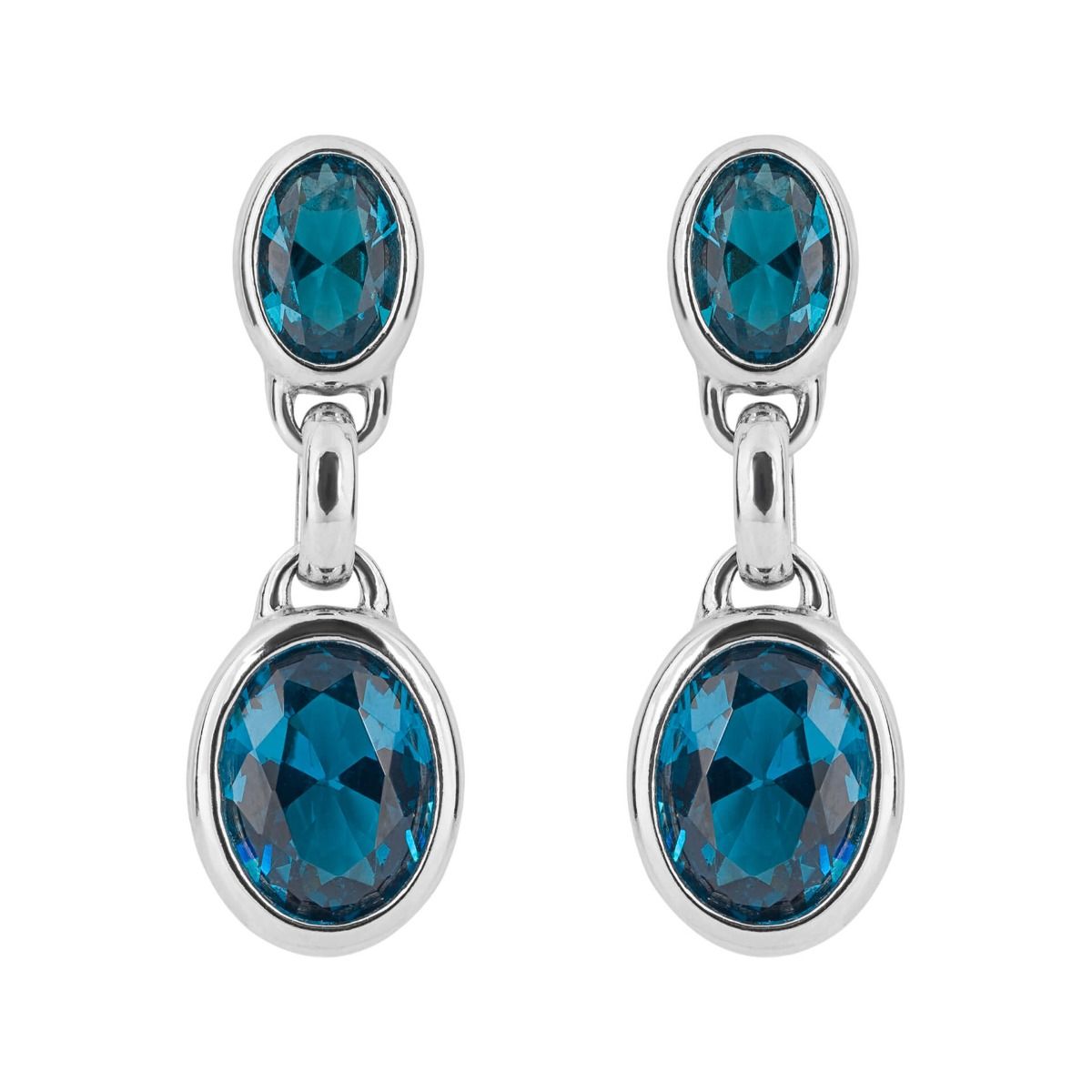 Silver and Blue Crystal oval Drop Earrings