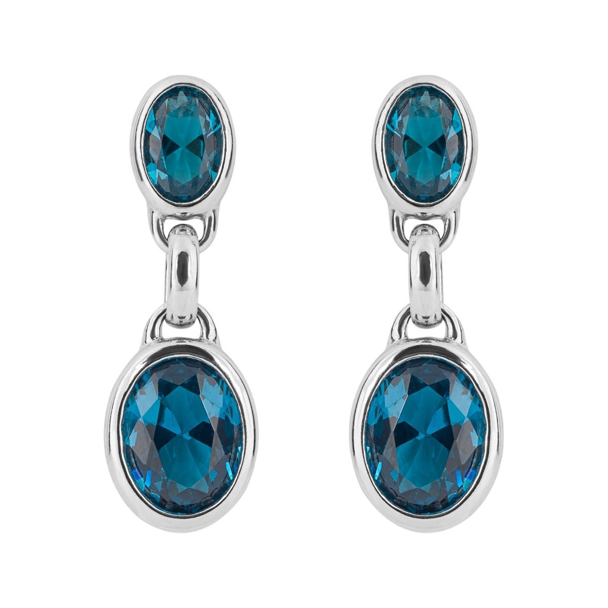 Silver and Blue Crystal oval Drop Earrings