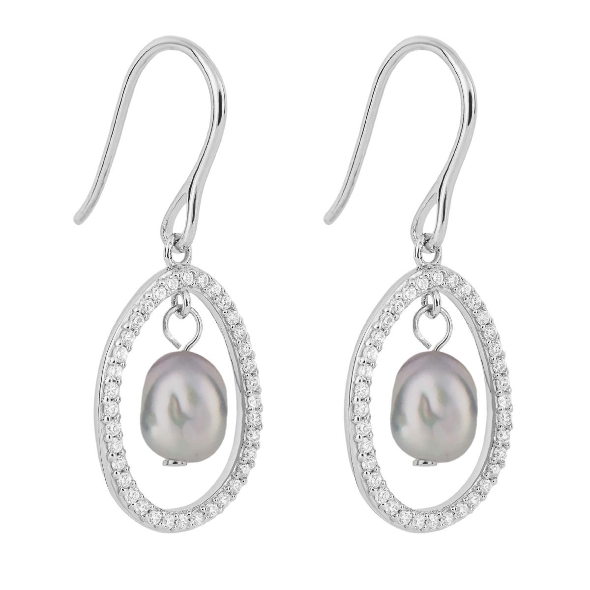 Fiorelli silver, keshi pearl and cubic zirconia oval drop earrings