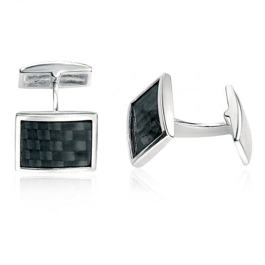 Silver And Carbon Fibre Inlay Cufflinks