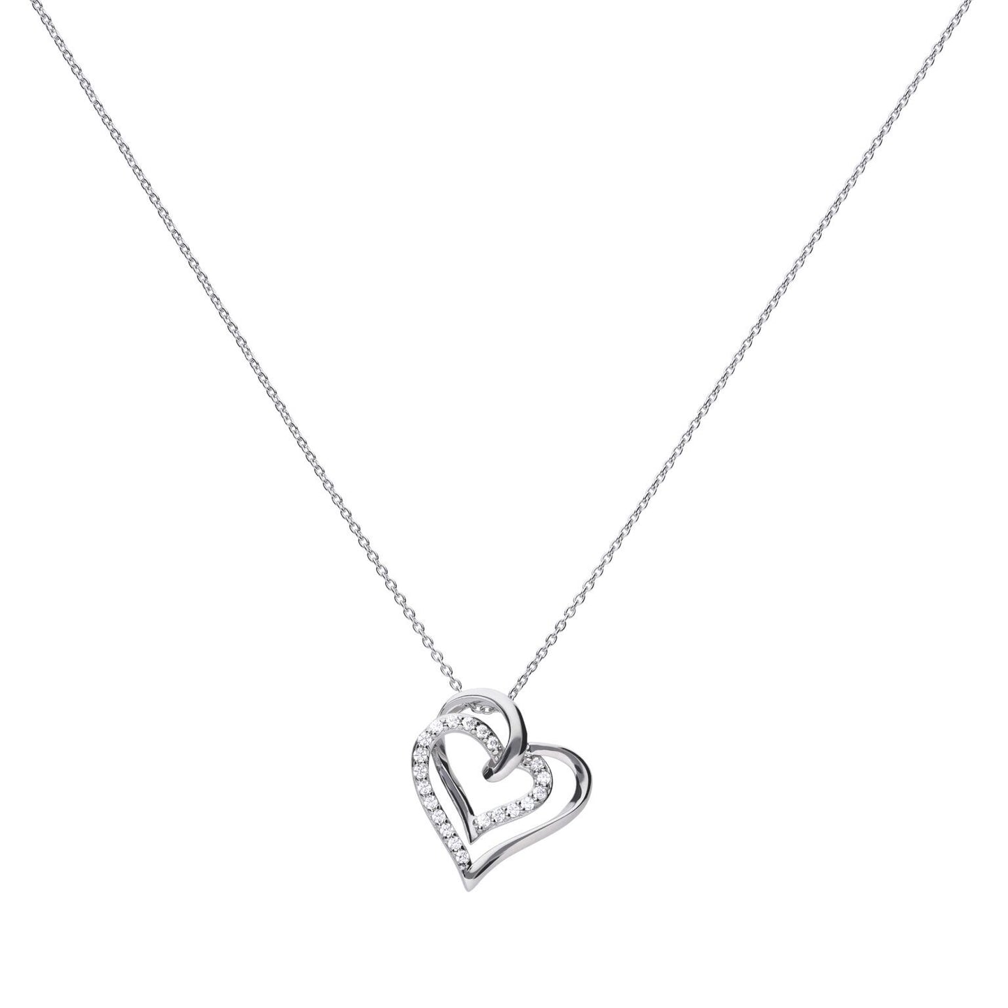 Diamonfire silver and cubic zirconia double heart pendant
