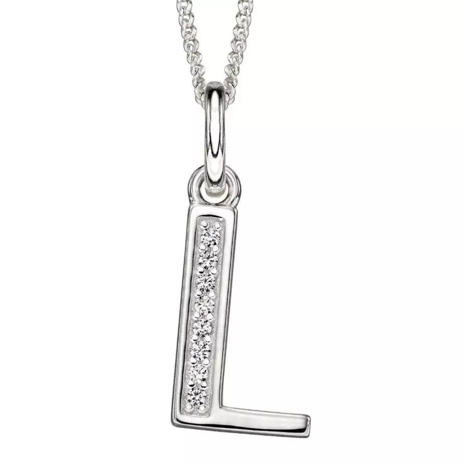 Silver And Cubic Zirconia Initial Pendant (L)