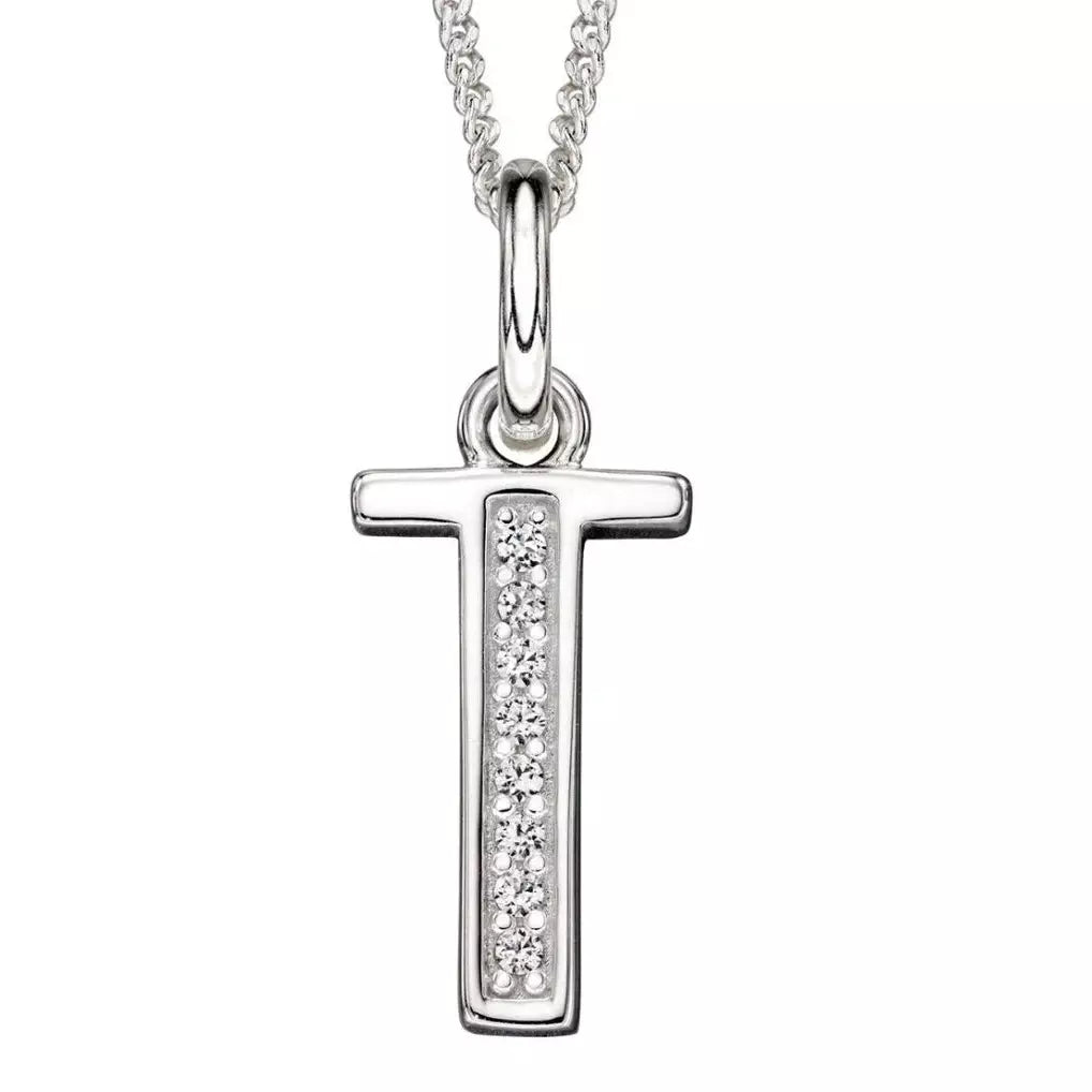 Silver And Cubic Zirconia Initial Pendant (T)