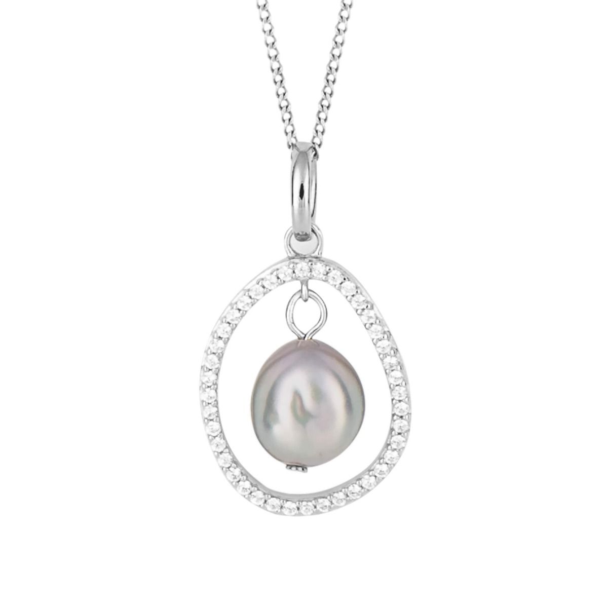 Fiorelli silver, keshi pearl and cubic zirconia oval pendant