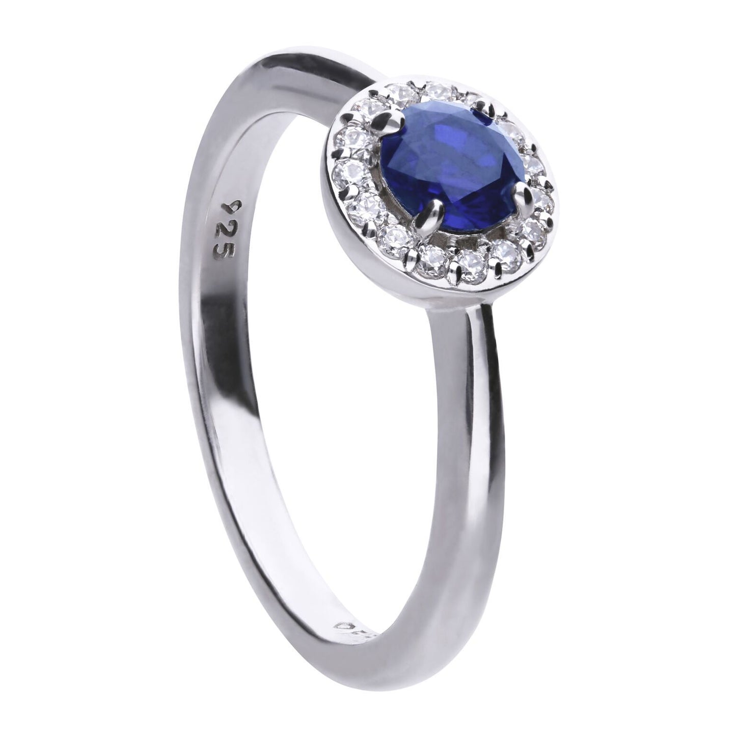 Diamonfire silver, blue and white cubic zirconia halo ring