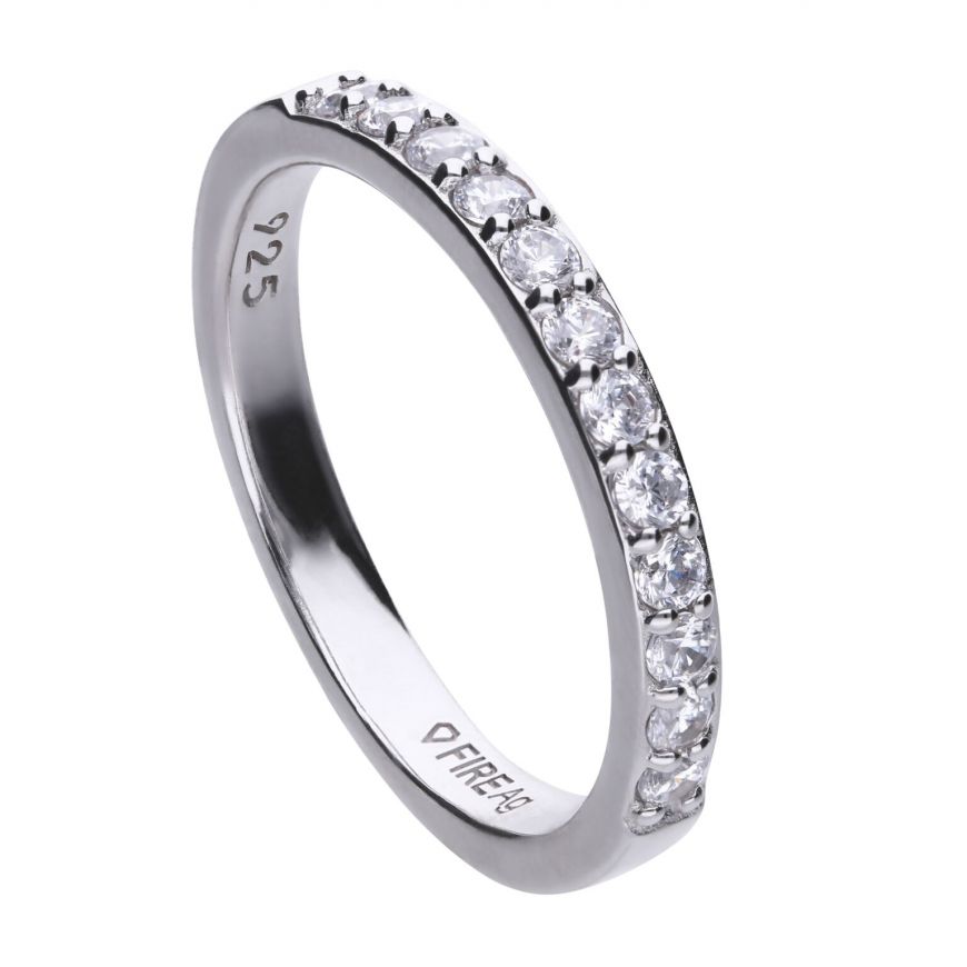 Diamonfire Silver And Cubic Zirconia Half Eternity Band Ring